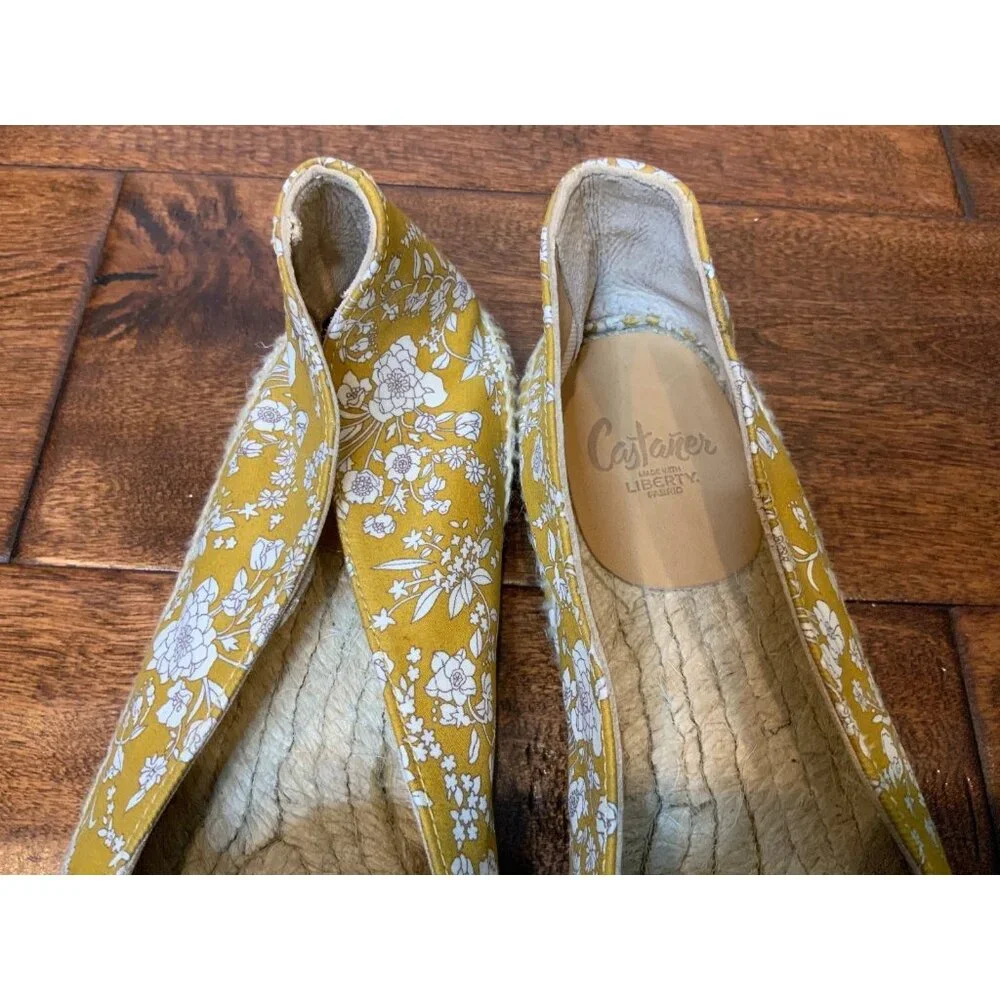 Castaner White & Mustard Yellow Floral Print Hemp Sole Flats, Size 38 (Eur)
